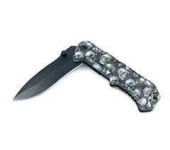 Kuru Kafa Desenli Kabze Flipper Mekanizma EDC Çakı - Siyah