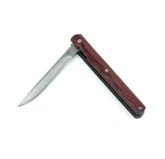 Özel Şık Kılıfında Ahşap Kabze Dikiş Tutmaz Flipper Çakı - Kahverengi