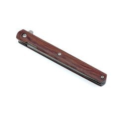 Özel Şık Kılıfında Ahşap Kabze Dikiş Tutmaz Flipper Çakı - Kahverengi