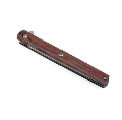 Özel Şık Kılıfında Ahşap Kabze Dikiş Tutmaz Flipper Çakı - Kahverengi