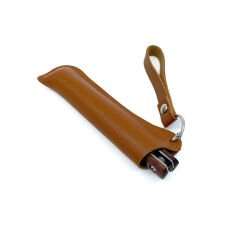 Özel Şık Kılıfında Ahşap Kabze Dikiş Tutmaz Flipper Çakı - Kahverengi