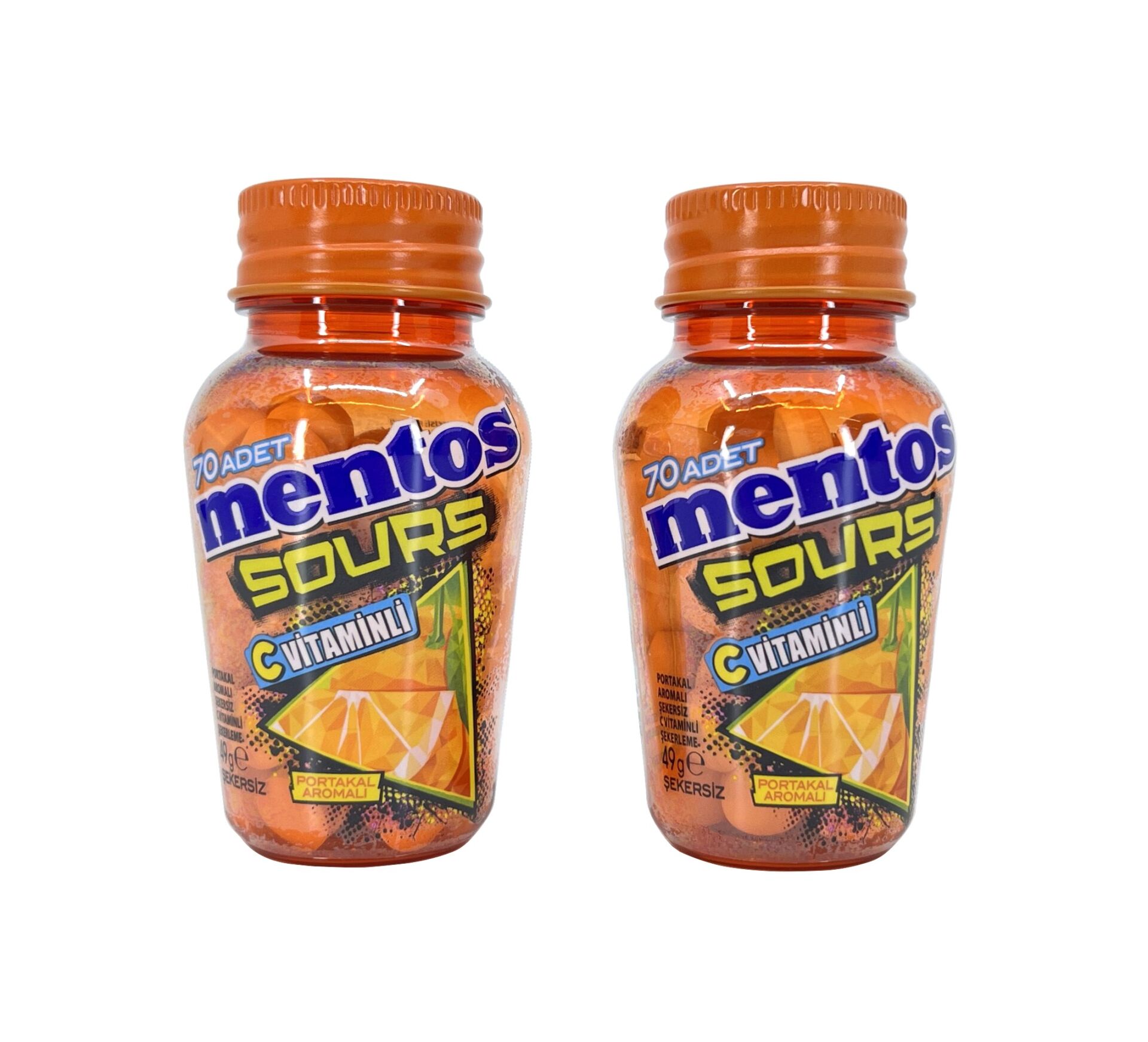Mentos Sours Şekersiz Tatlandırıcılı C Vitaminli Portakal Aromalı Tablet Şekerleme 49gr X 2 Adet