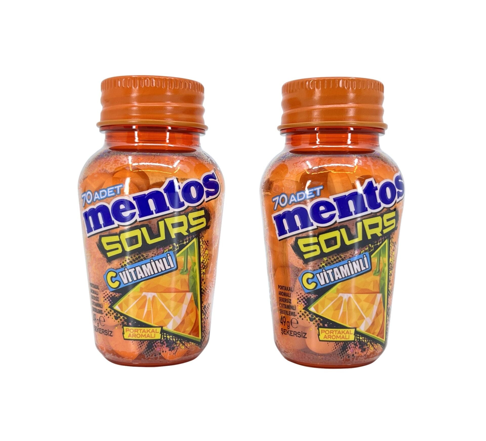 Mentos Sours Şekersiz Tatlandırıcılı C Vitaminli Portakal Aromalı Tablet Şekerleme 49gr X 2 Adet