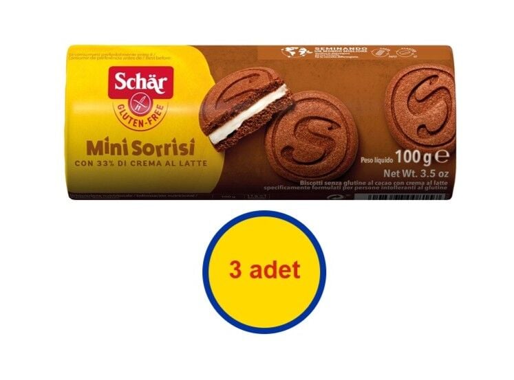 Schar Mini Sorrisi Glutensiz Sütlü Kremalı Kakaolu Bisküvi 100 g (3 ADET)