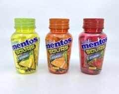Mentos Sours Şekersiz Tatlandırıcılı C Vitaminli Portakal-Limon-Çilek Aromalı Tablet Şekerleme 49gr (3'LÜ TADIM SETİ)