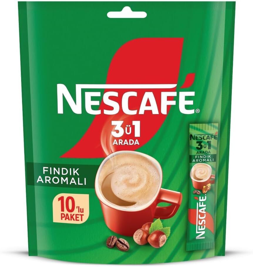 Nescafe 3ü1 Arada Fındık Aromalı Granül Kahve 10'lu Paket