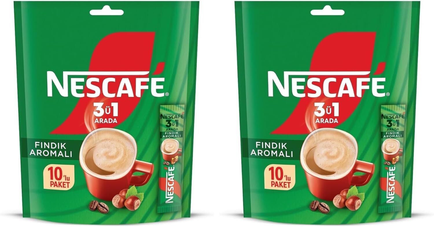 Nescafe 3ü1 Arada Fındık Aromalı Granül Kahve 10'lu Paket (2 ADET)