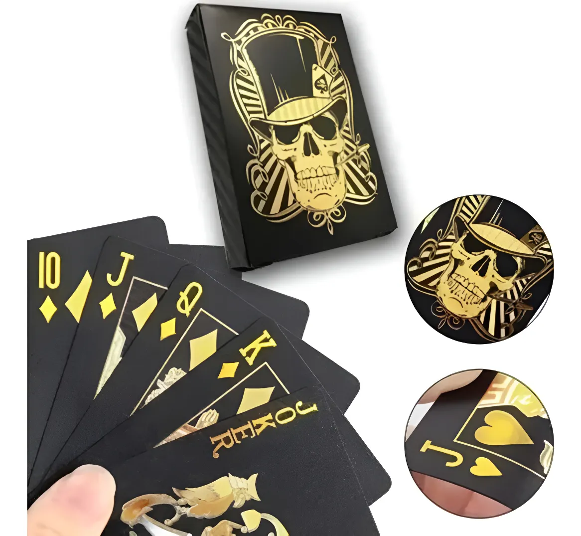 Siyah-Altın Kurukafa İskambil Kağıdı Plastik Su Geçirmez Oyun Kağıdı