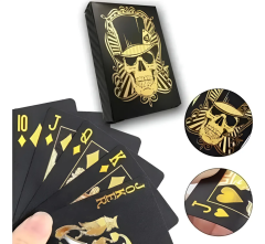 Siyah-Altın Kurukafa İskambil Kağıdı Plastik Su Geçirmez Oyun Kağıdı