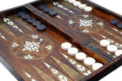 El Yapımı Sedef İşleme Pirinç Kakma Tavla Takımı