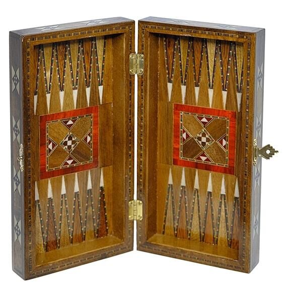 El Yapımı Gerçek Ahşap Kesme Küçük Tavla Takımı