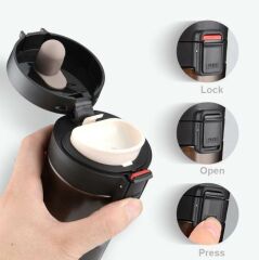 Paslanmaz Çelik Kahve Termosu - Mug 380ml Siyah