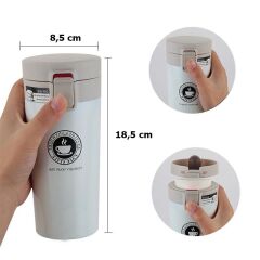 Paslanmaz Çelik Kahve Termosu - Mug 350ml Beyaz