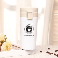 Paslanmaz Çelik Kahve Termosu - Mug 350ml Beyaz
