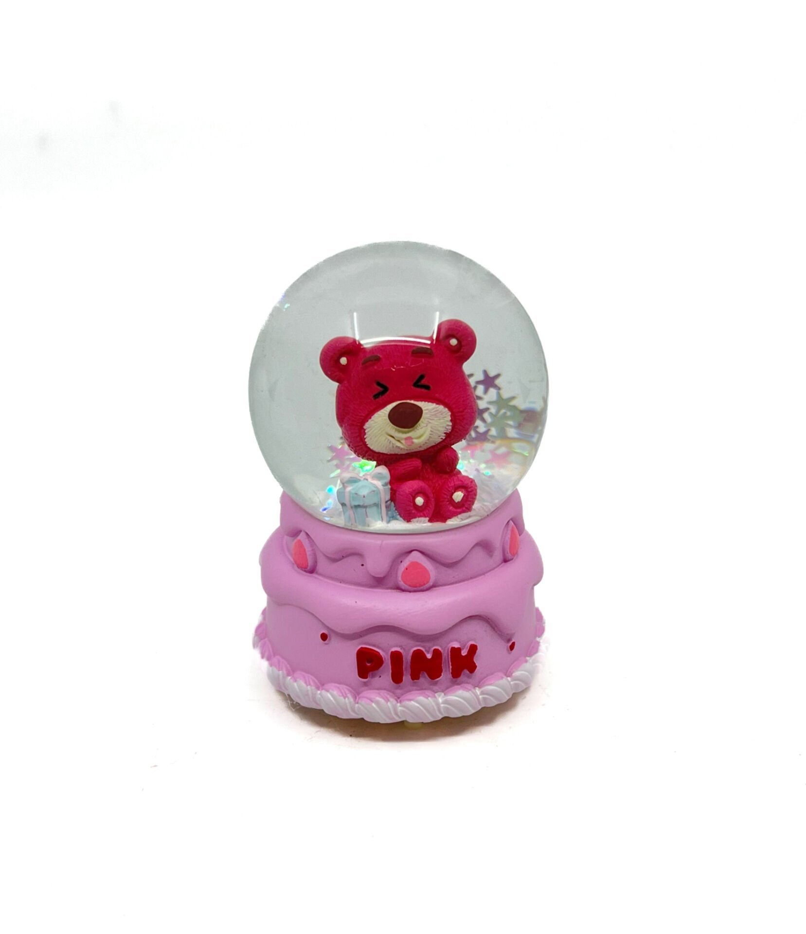 Işıklı Kar Küresi Pembe Ayıcık Hediye Paketi 7 cm