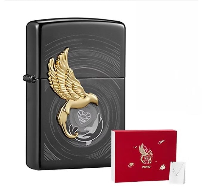Birds and Fishes Windproof Lighter Gift Box Set - Zippo Kuş ve Balık Çakmak/Kolye Hediye Seti