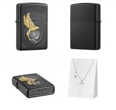 Birds and Fishes Windproof Lighter Gift Box Set - Zippo Kuş ve Balık Çakmak/Kolye Hediye Seti