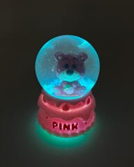 Işıklı Kar Küresi Pembe Ayıcık Çilek Paketi 7 cm