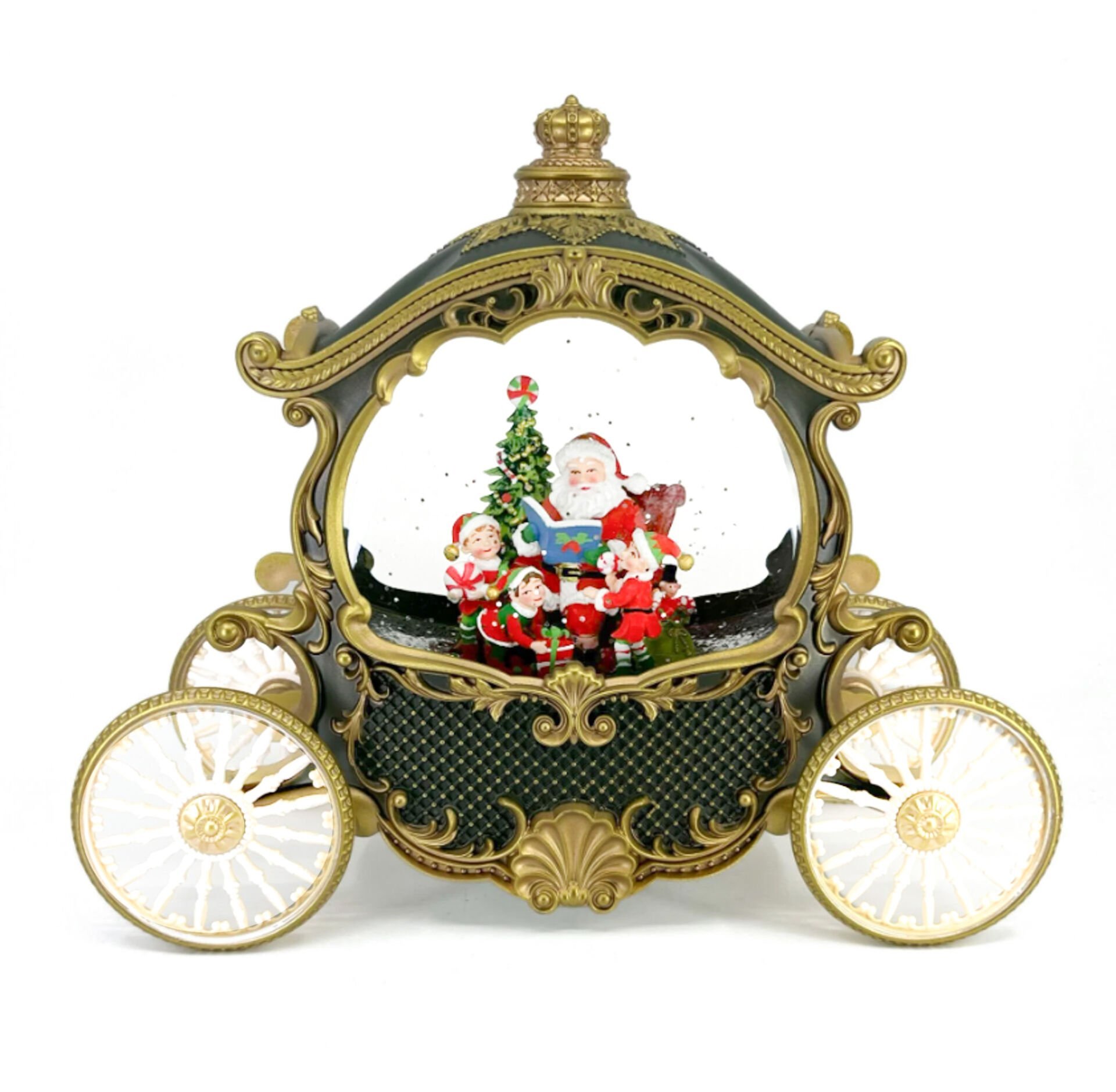 Noel Baba Özel Tasarım Bal Kabağı Işıklı ve Müzikli Kar Küresi - Yeşil