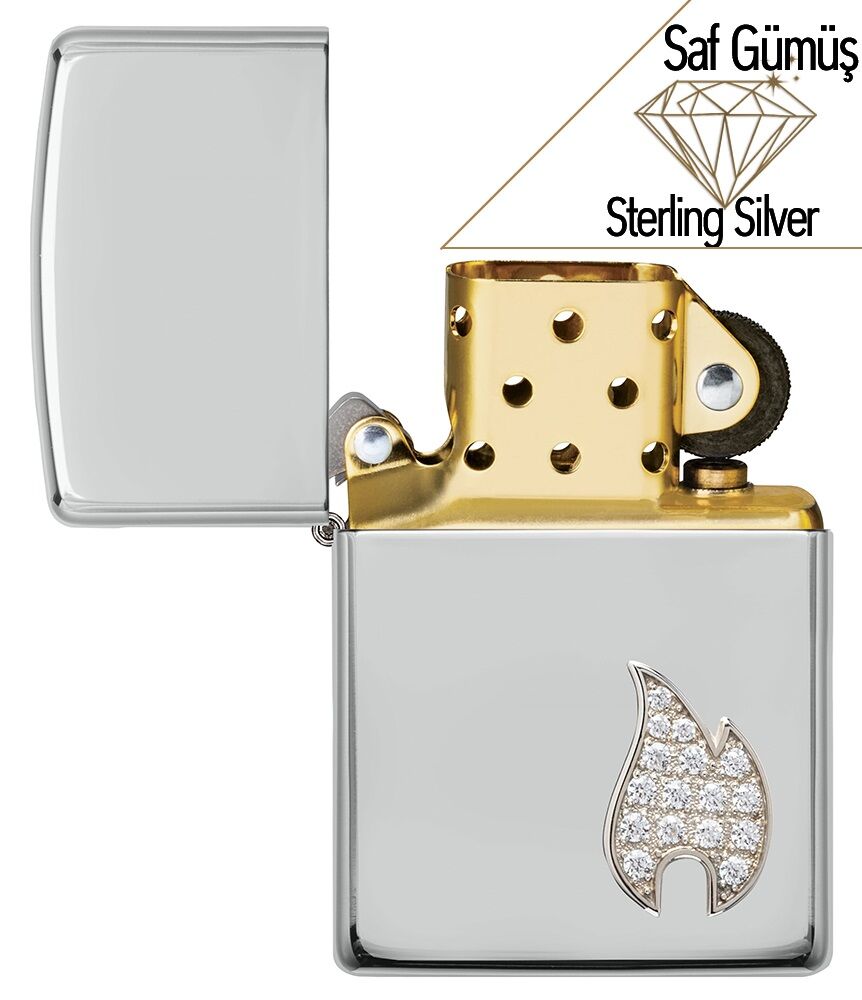 Sterling Silver Flame Emblem Dizayn Saf Gümüş Çakmak