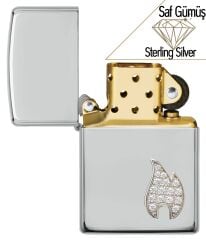 Sterling Silver Flame Emblem Dizayn Saf Gümüş Çakmak