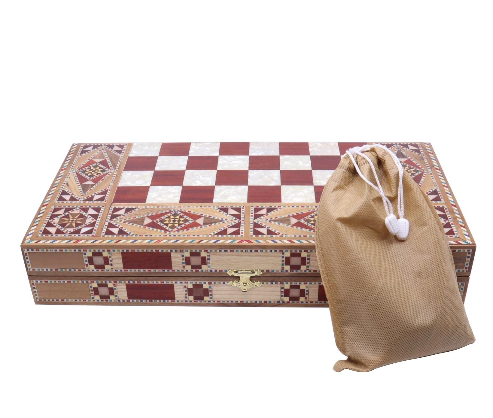 Masif Ahşap Gerçek Sedef Kakmalı El İmalatı Tavla Takımı
