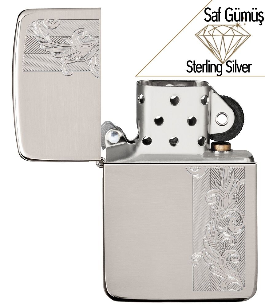 Zippo Herringbone Filigree - Balıksırtı Telkari Saf Gümüş Çakmak