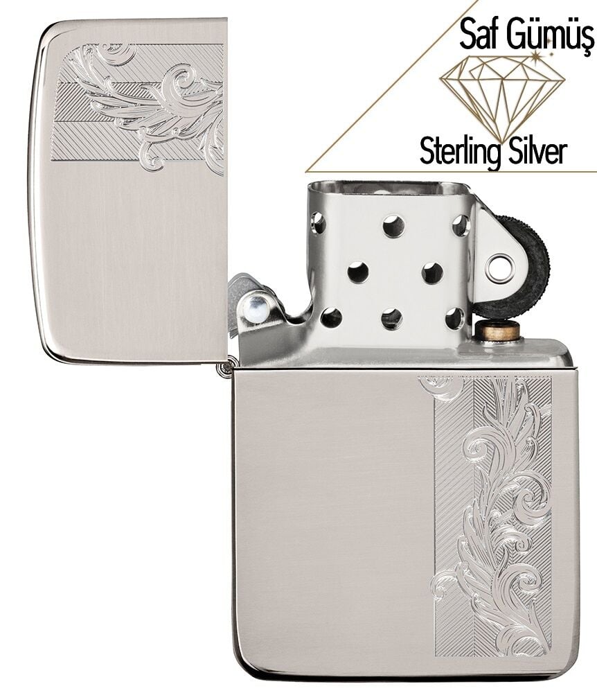 Zippo Herringbone Filigree - Balıksırtı Telkari Saf Gümüş Çakmak