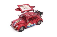 Dekoratif Metal Vosvos Araba Çerçeveli ve Kumbaralı Biblo - Kırmızı