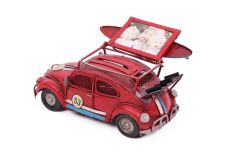 Dekoratif Metal Vosvos Araba Çerçeveli ve Kumbaralı Biblo - Kırmızı