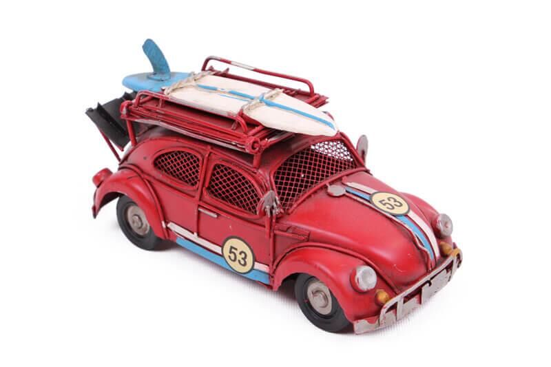 Dekoratif Metal Vosvos Araba Çerçeveli ve Kumbaralı Biblo - Kırmızı