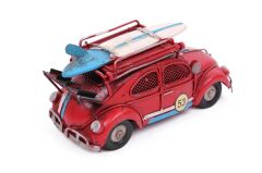 Dekoratif Metal Vosvos Araba Çerçeveli ve Kumbaralı Biblo - Kırmızı