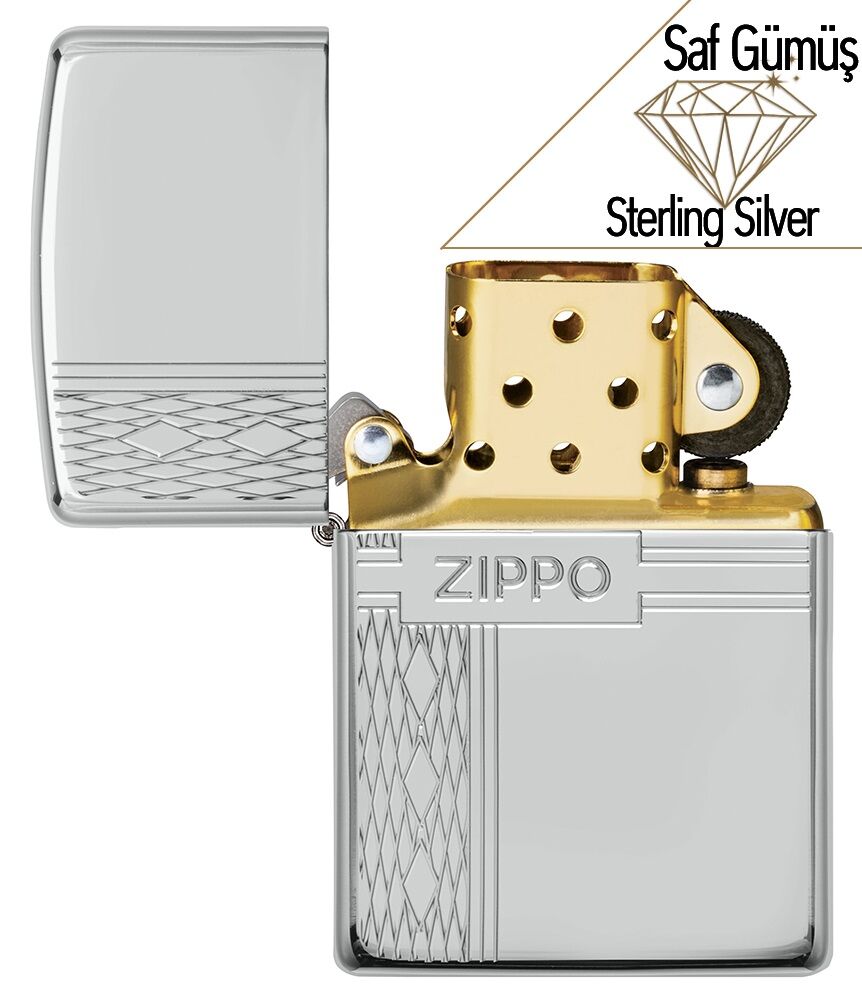 Zippo Diamond - Elmas Dizayn Saf Gümüş Çakmak