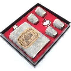 Paslanmaz Çelik Matara Set - 4 Shot Bardak ve Huni - Gri