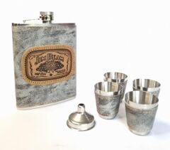 Paslanmaz Çelik Matara Set - 4 Shot Bardak ve Huni - Gri