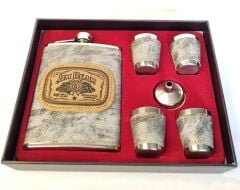 Paslanmaz Çelik Matara Set - 4 Shot Bardak ve Huni - Gri