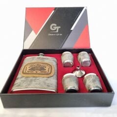 Paslanmaz Çelik Matara Set - 4 Shot Bardak ve Huni - Gri