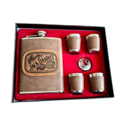 J&D Paslanmaz Çelik Matara Set - 4 Shot Bardak ve Huni - Kahverengi