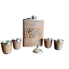 J&D Paslanmaz Çelik Matara Set - 4 Shot Bardak ve Huni - Kahverengi