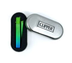 Clipper Özel Kutusunda Metal Çakmak - Yeşil/Mavi Spektrum Mat
