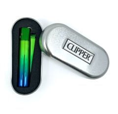 Clipper Özel Kutusunda Metal Çakmak - Yeşil/Mavi Spektrum Parlak