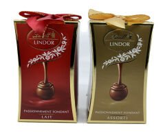 Lindt LINDOR Passionnement Fondan Lait - Kakao Kreması Dolgulu Sütlü Çikolata ve Lindt LINDOR Passionnement Fondant Assorti - Sütlü, Beyaz ve Bitter Çeşitli Dolgulu Çikolata (İkili Paket)