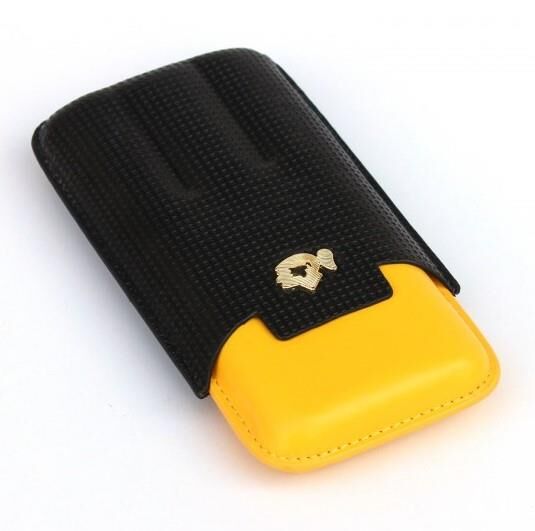 Seyahat Humidor / Puro Saklama Kutusu 3 Bölmeli Siyah-Sarı