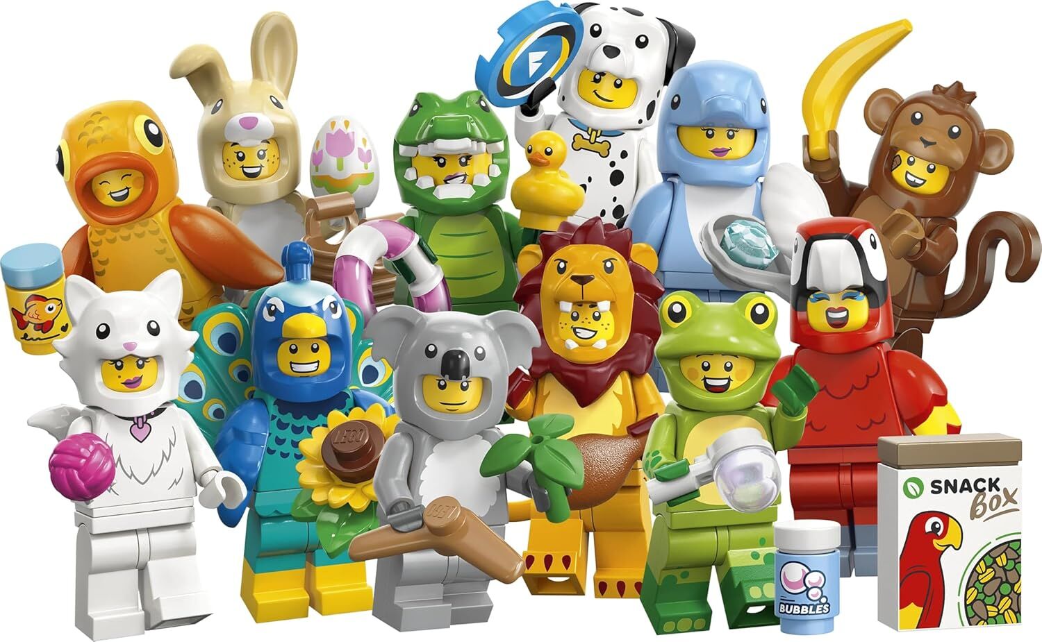 LEGO Minifigures Hayvanlar Seri 28 71051 – 5 Yaş ve Üzeri Çocuklar için Papağan, Aslan ve Sevimli Tavşan Dahil 12 Sürpriz Minifigürden 1'ini İçeren Yaratıcı Oyuncak Yapım Seti, Hediye Fikri