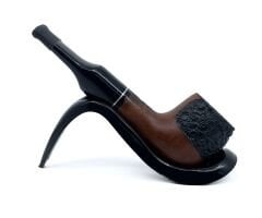 Pipsan İşlemeli El Yapımı Gül Kökü (Briar) Mini Pipo 9mm Filtreli - Model No: 16