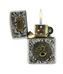 Zippo Deep Carve Snake Floral Dizayn Armor Case Özel Seri Çakmak