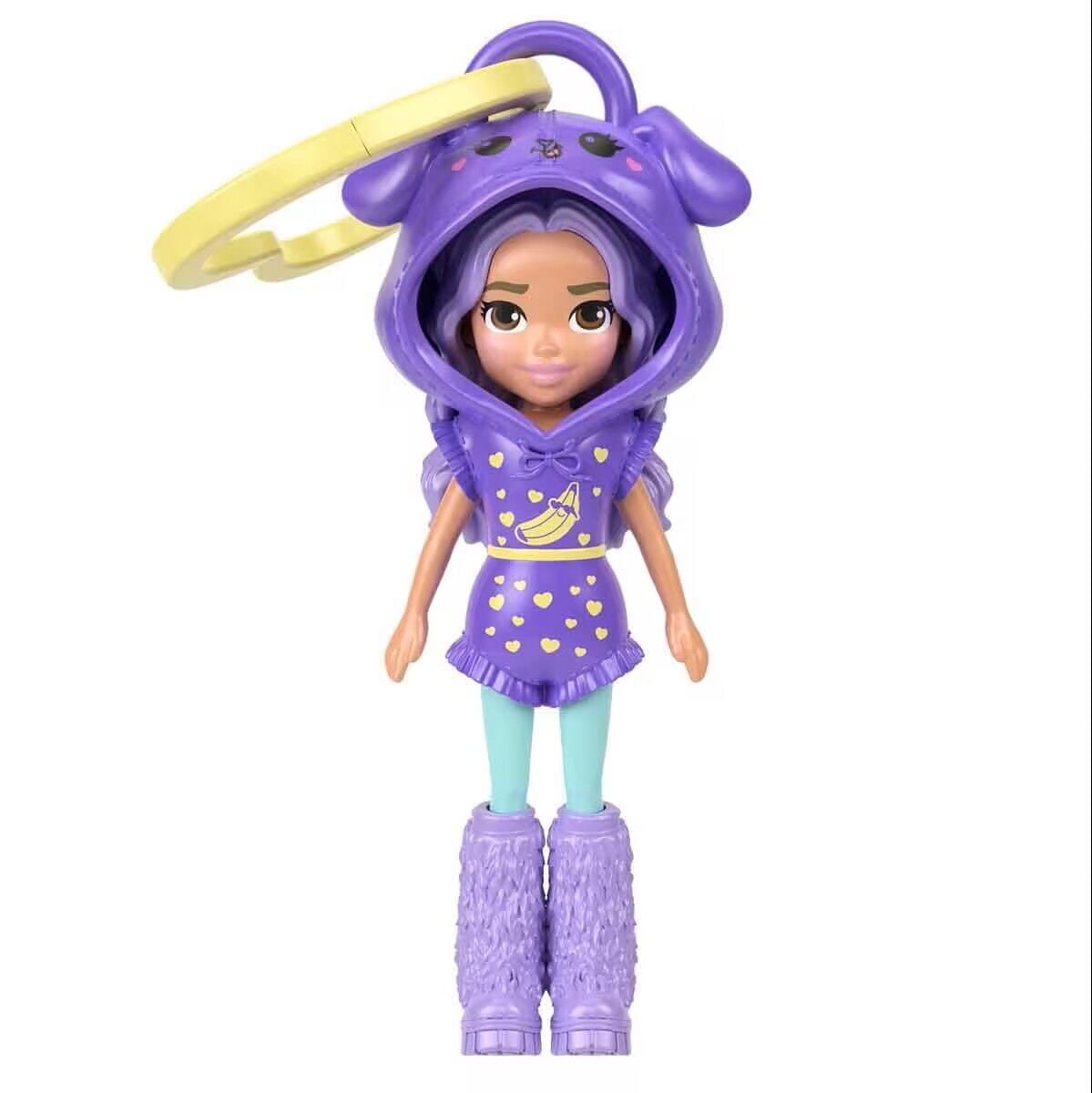 Polly Pocket ve Maceraları Ana Karakter Bebeği Anahtarlık JMN38 - Muz Desenli-Mor Kapüşonlu