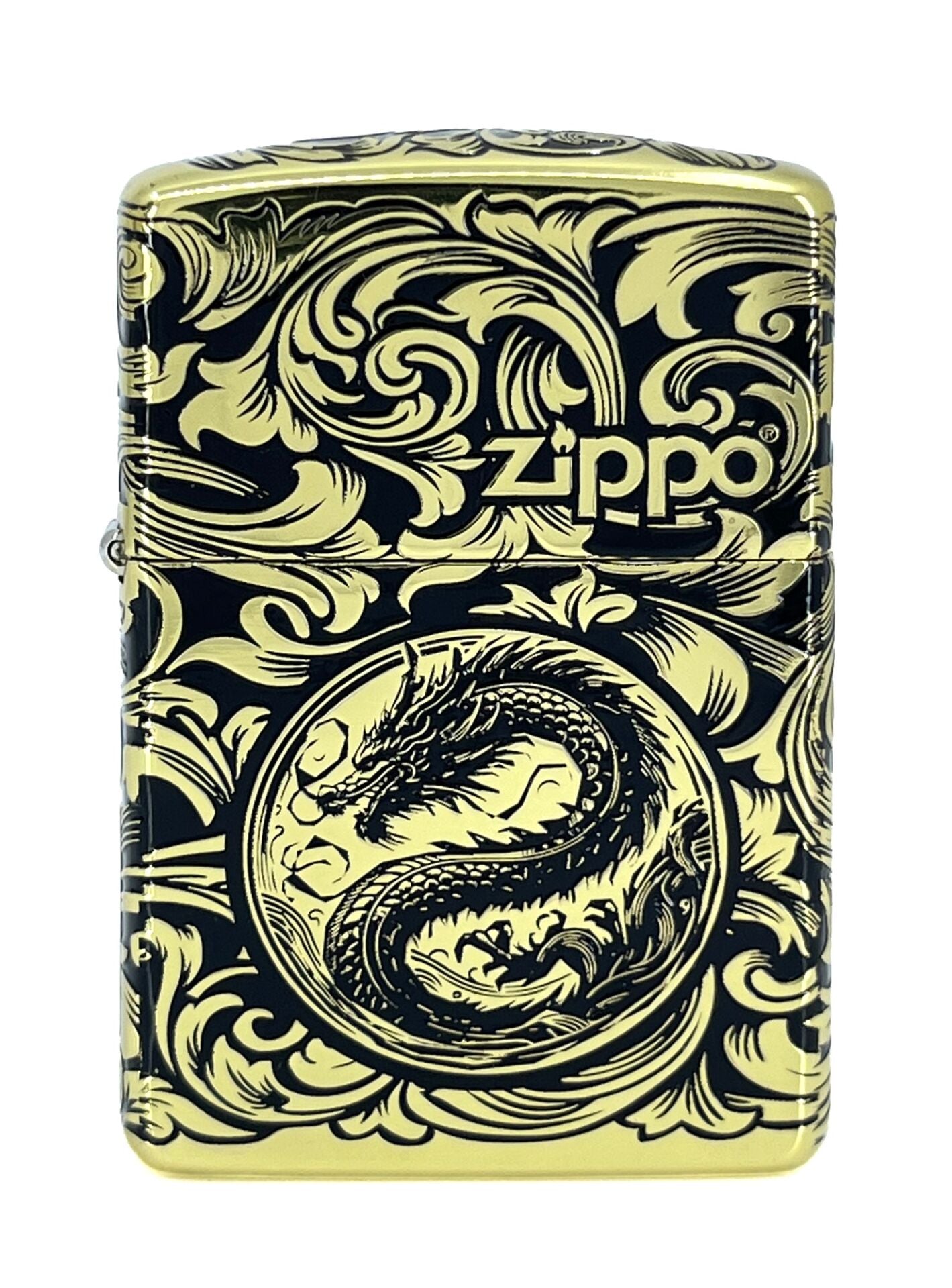 Zippo Armor® Dragon & Arabesque 360° Multi Cut Deep Carve Black - Epoxy Infill Dizayn Özel Seri Çakmak