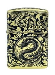 Zippo Armor® Dragon & Arabesque 360° Multi Cut Deep Carve Black - Epoxy Infill Dizayn Özel Seri Çakmak
