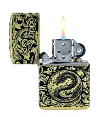 Zippo Armor® Dragon & Arabesque 360° Multi Cut Deep Carve Black - Epoxy Infill Dizayn Özel Seri Çakmak